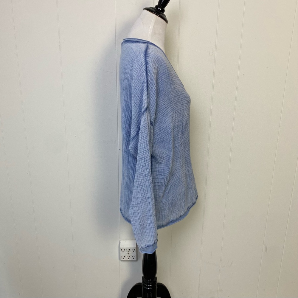 Made In Italy Cotton Gauze Top Sz Small Blue Long Sleeve Boho Loose Fit Pullover - Picture 5 of 11